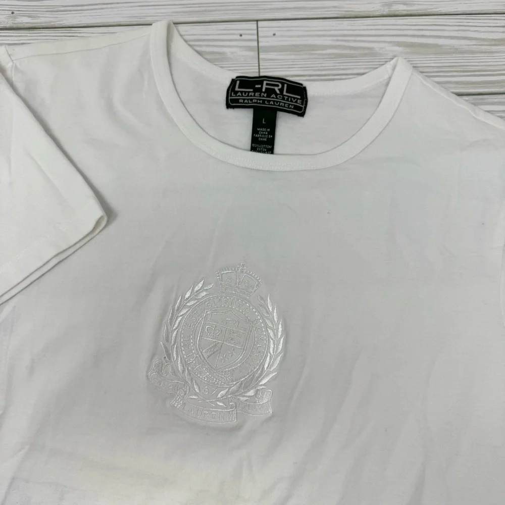 Lauren Active Ralph Lauren Women’s White Short Sleeve Tee with Embossed Design - Picture 2 of 12